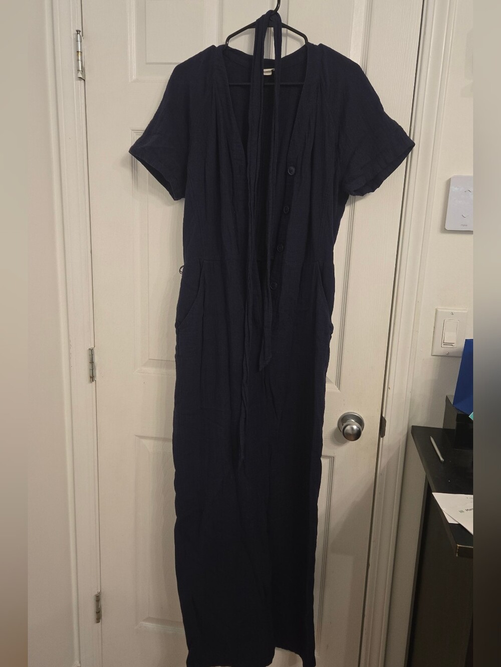 Caslon Navy Blue Button-Front Jumpsuit With Tie